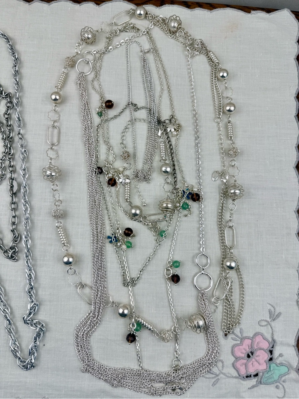 Silver Tone Necklace Bracelet Lot 9 Pieces Layered Chain Beaded Jewelry - Picture 4 of 4